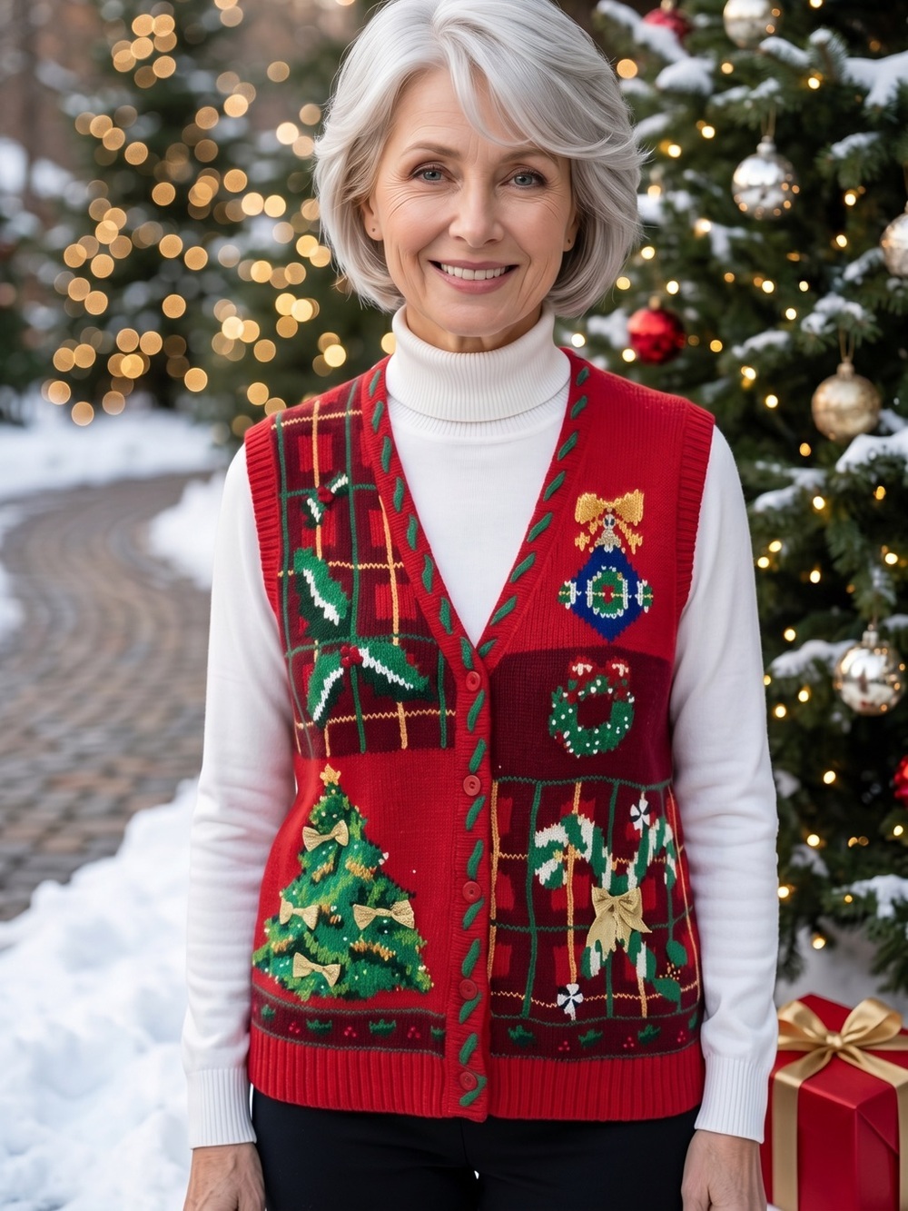 Jennifer Moore Red Green Knitted Christmas Vest Large
